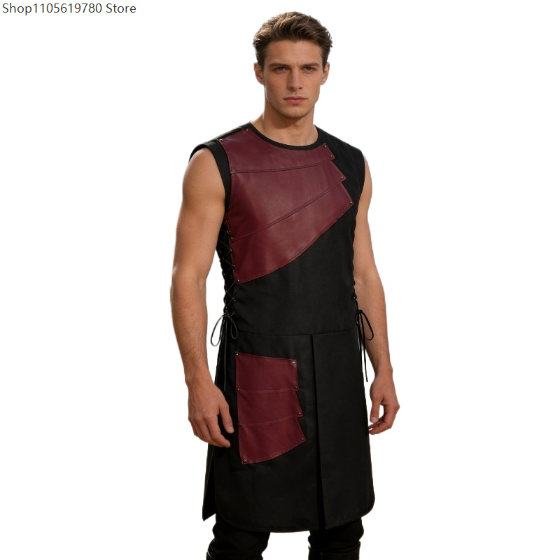 Medieval Men'S Accessories - Faux‑Leather Cosplay Sleeveless Tabard Men Long